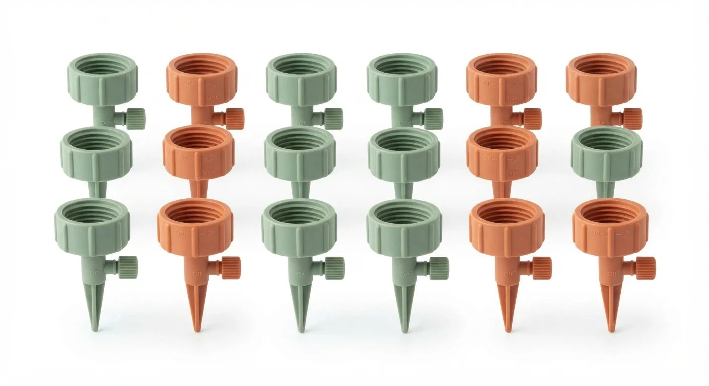 White background image of adjustable drip irrigation bottle caps set