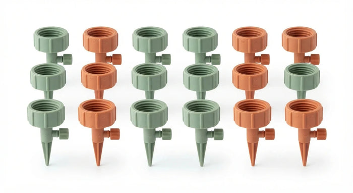 White background image of adjustable drip irrigation bottle caps set