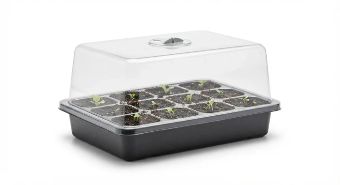 White background image of clear seed-start germination dome kit