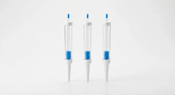 White background image of water level indicator stakes set