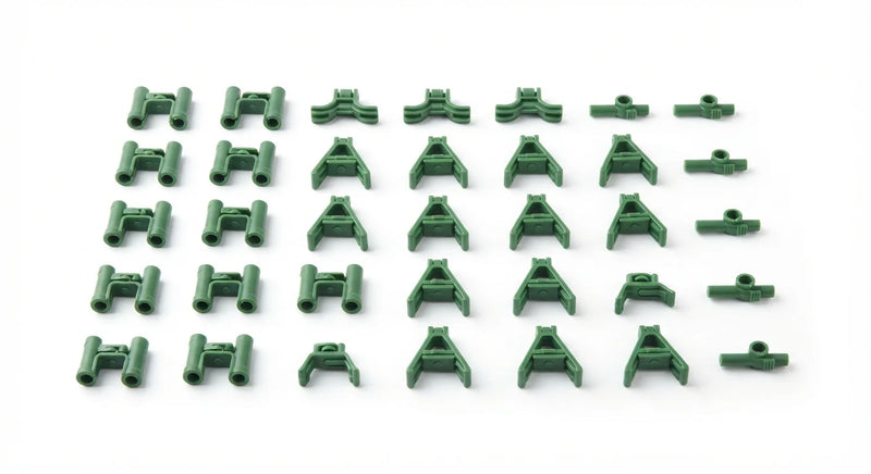 White background image of clip-on stake connectors set