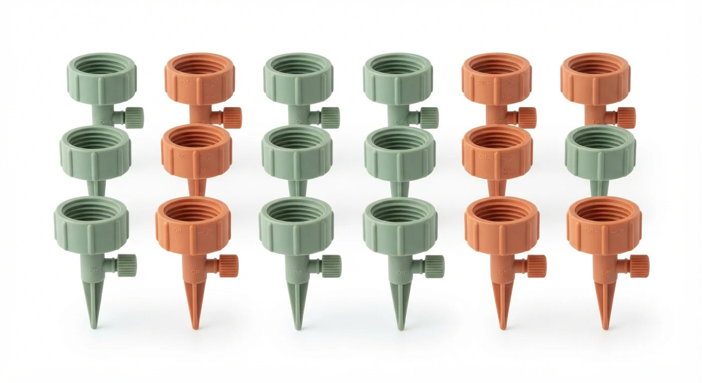 White background image of adjustable drip irrigation bottle caps set