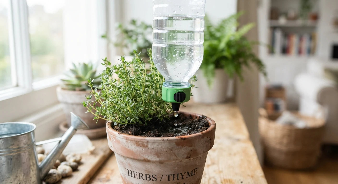 White background image of adjustable drip irrigation bottle caps set